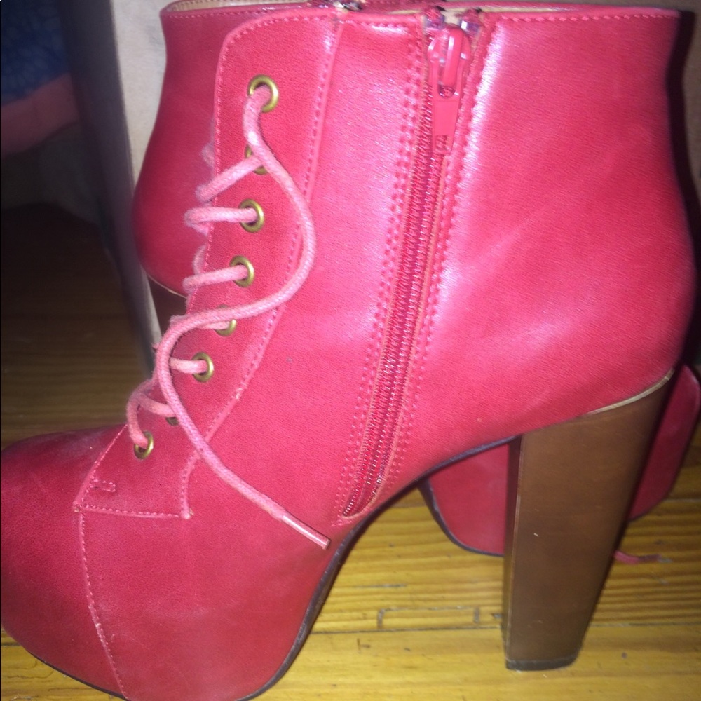 Red burgundy laced heeled boots